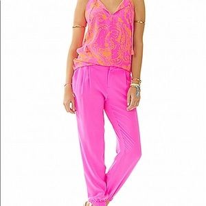 Lilly Pulitzer Silk Pants in Pop of Pink